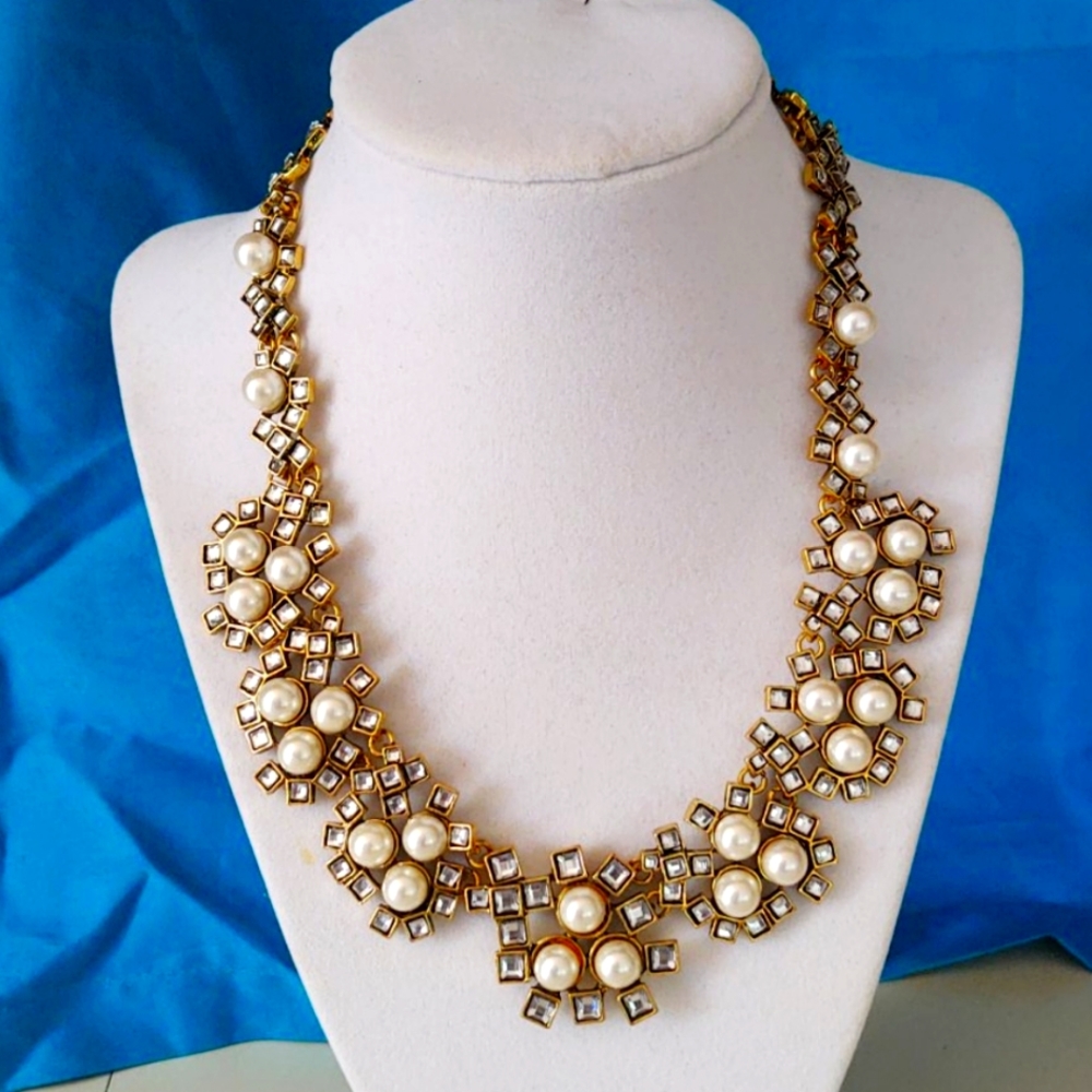 Faux Pearl and Stone Necklace statement jewelry